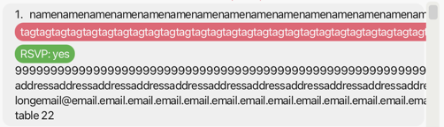 Screenshot of a guest card containing data fields that are too long